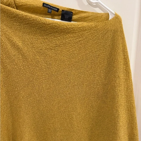 Eileen Fisher Italian Yarn Wool Asymmetric Poncho Lightweight Yellow One Size - Picture 4 of 9